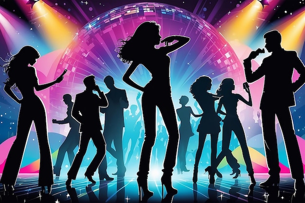 Foto disco-party-poster mit silhouetten von tanzenden jugendlichen informationen über die party