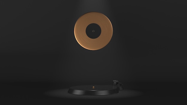 Disco de vinilo se cernía sobre giradiscos 3D Render