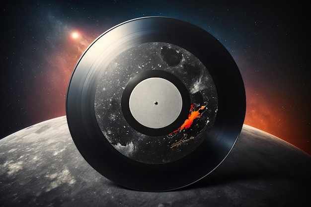 Disco de vinilo de música sobre fondo espacial IA generativa