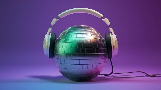 Foto discoball con auriculares en la parte superior