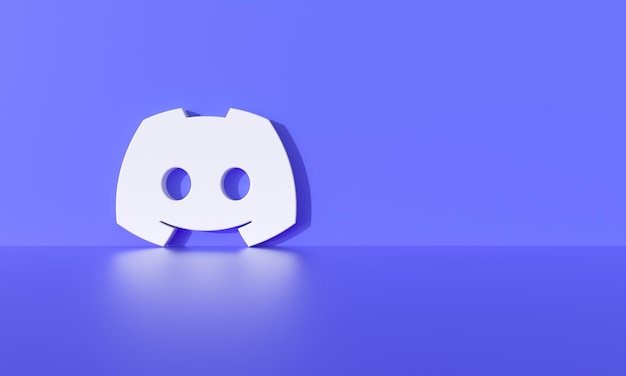 Discord logotipo no fundo da parede roxa com sombra dura e espaço para texto e gráficos renderização em 3d