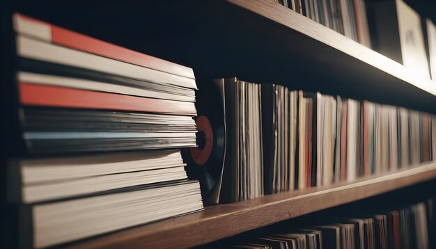 Los discos de vinilo cuidadosamente dispuestos en un estante