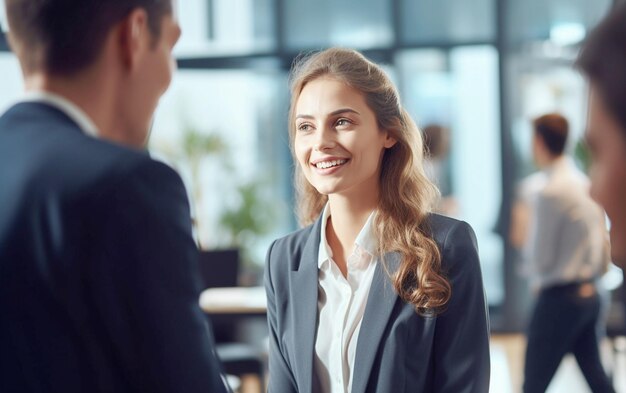 Discusión en el descanso Mujer de negocios y colega