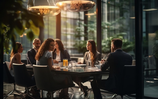 Discusión de empresarios en una sala de reuniones IA generativa