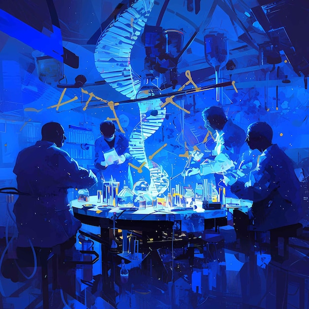 Foto discusión de mesa redonda corporativa futurista en tonos azules