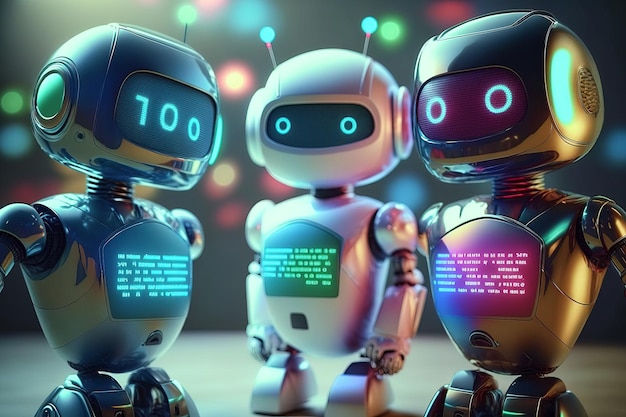 Discussão em grupo robótico com tecnologia AI ChatGPT GPT3 GPT4 OpenAI Generative AI