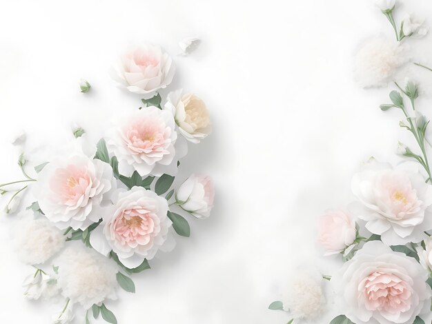 Foto diseña un fondo blanco fresco con flores pastel esparcidas