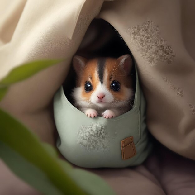 Foto diseña una serie de pequeños animales adorables que salen de un bolsillo