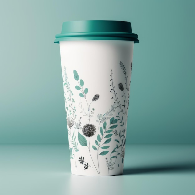 Diseña un vaso de papel minimalista con un tema primaveral