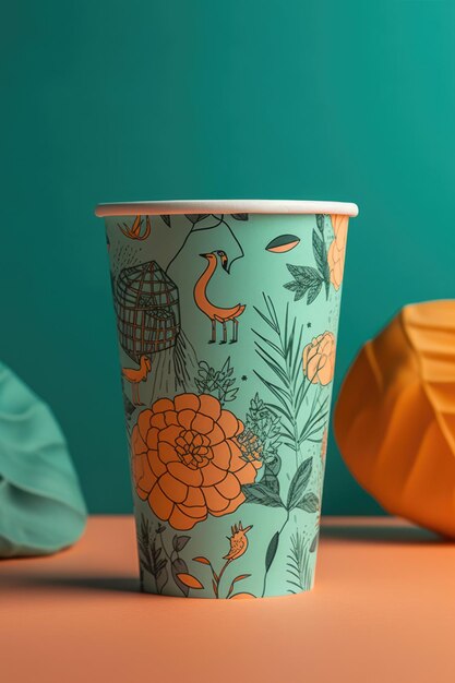 Foto diseña un vaso de papel minimalista con tema de verano creado con tecnología de ia generativa