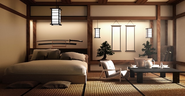 Diseñado específicamente en la habitación de estilo japonés y la decoración de estilo japonés. Renderi 3D