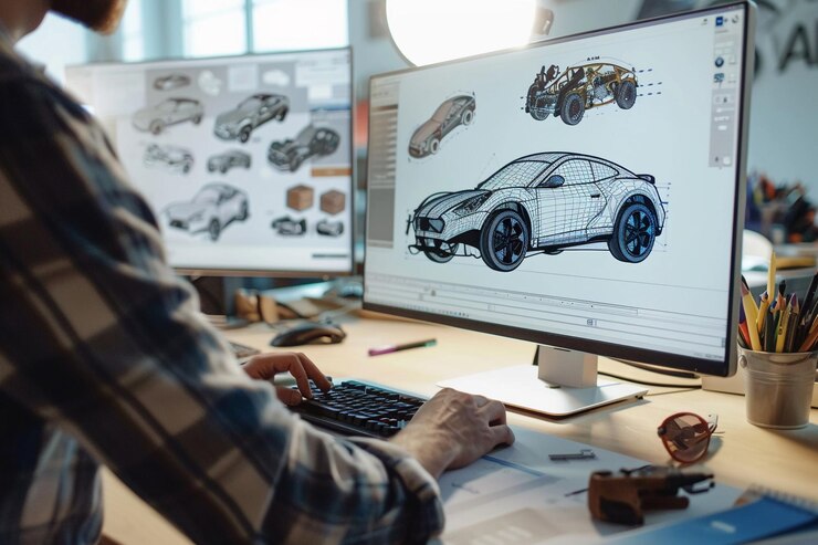 Foto diseñador de cad que crea planos detallados para nuevos modelos de vehículos