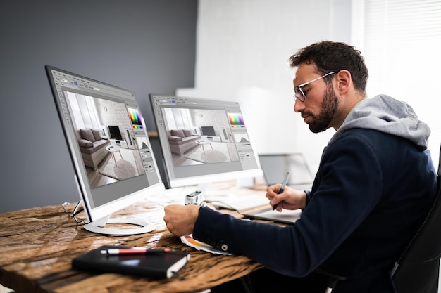 Diseñador editando fotos
