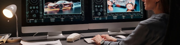 Diseñador escribiendo en el teclado de la computadora