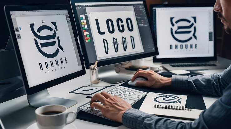 Foto diseñador gráfico diseñando un logotipo en la computadora