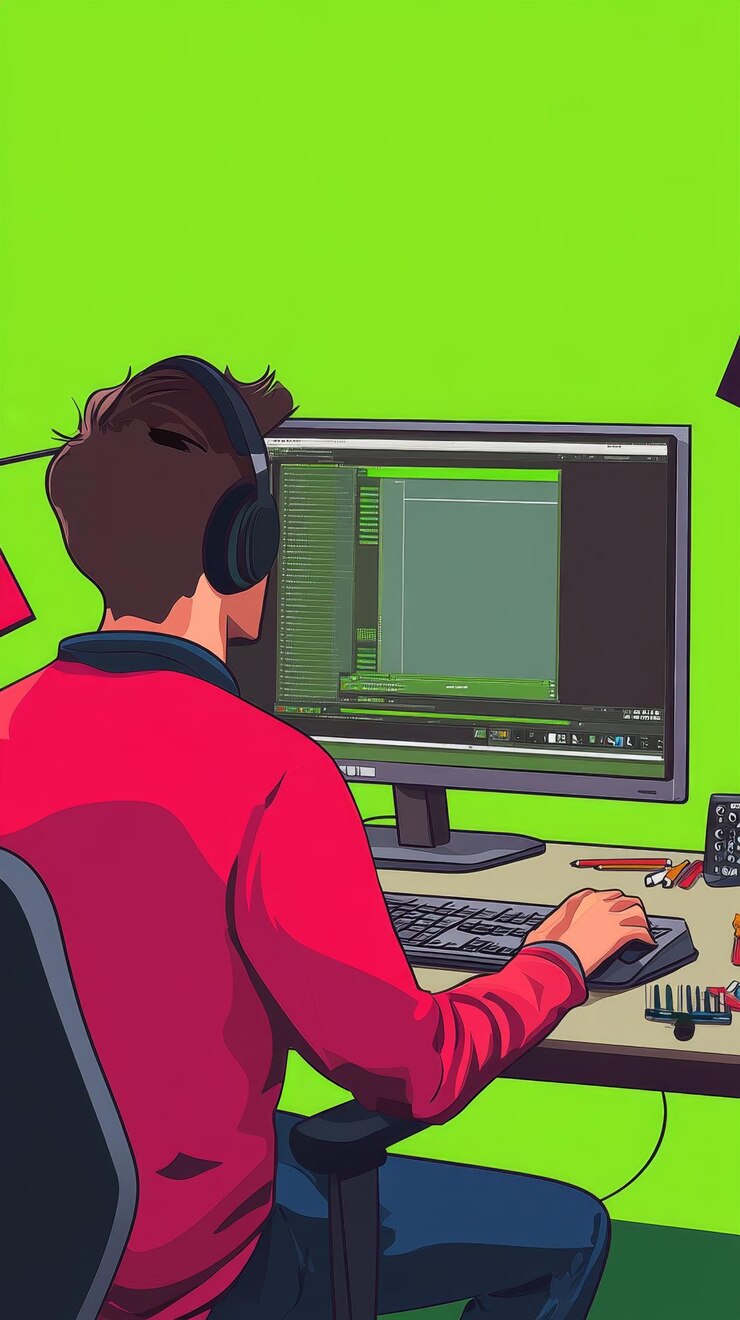 Foto diseñador gráfico trabajando en computadora con software de diseño