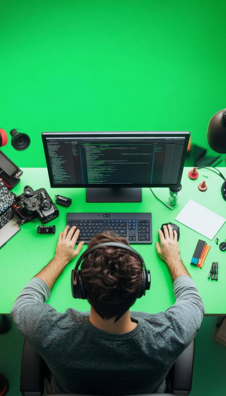 Foto diseñador gráfico trabajando en computadora con software de diseño