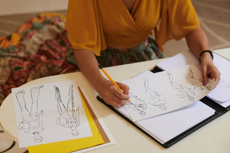 Foto diseñador de moda dibujando bocetos