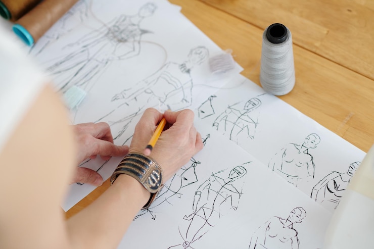 Foto diseñador de moda dibujando bocetos