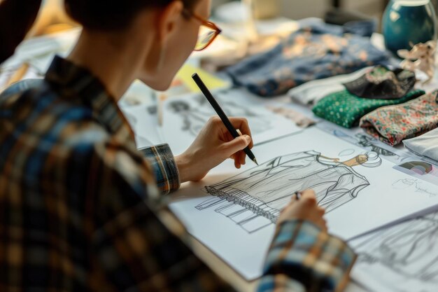 Diseñador de moda dibujando ropa con la visualización de Ar For D