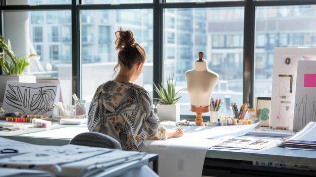 Foto diseñador de moda haciendo bocetos en el estudio aig41