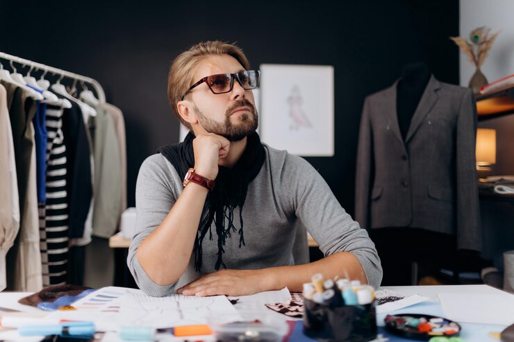Diseñador pensativo en el trabajo
