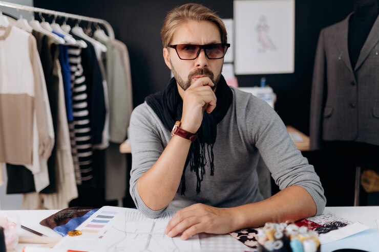 Diseñador reflexivo en atelier