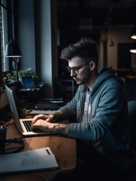 Diseñador trabajando en una computadora portátil en una oficina