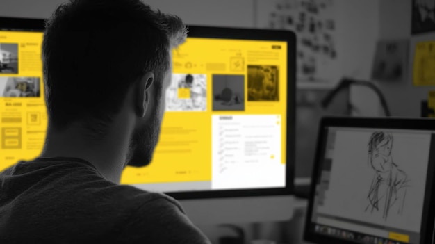 Diseñador trabajando en elementos de la interfaz de usuario