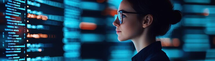 Diseñador web centrado en la creación de diseños dinámicos de sitios web utilizando tecnología de IA que muestra un espacio de trabajo moderno con pantallas digitales vibrantes
