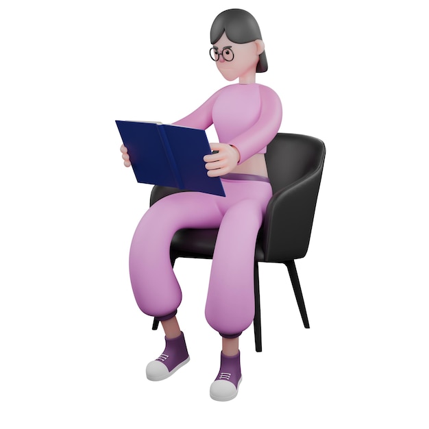 Una diseñadora de vestuario se sienta sosteniendo un libro con ambas manos mientras lo mira