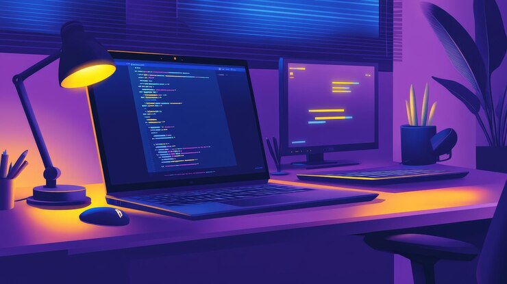 Foto diseñar una configuración tecnológica dinámica con un monitor externo de portátil y un teclado