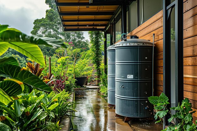 Foto diseñar e instalar sistemas de recolección de agua de lluvia para capturar y almacenar agua de lluvias para su uso posterior en irri