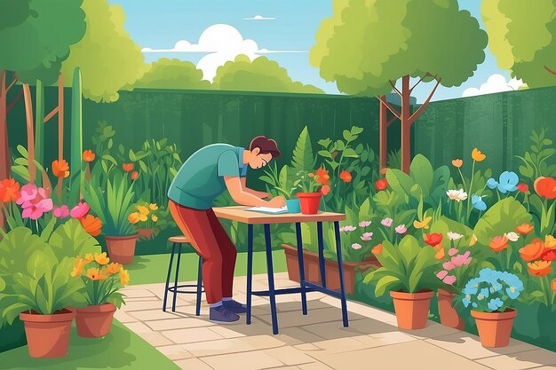 Foto diseñar una escena de una persona trabajando en un jardín o espacio al aire libre