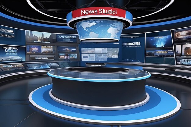 Foto diseñar un estudio de noticias virtual con un ticker de noticias virtual 3d envolviendo todo el conjunto