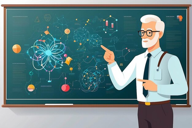 Foto diseñar un gráfico vectorial de un maestro que explique los principios de la bioinformática ilustración vectorial en estilo plano