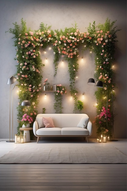 Diseñar una hermosa pared para videos de YouTube buena configuración de luz GB con un pequeño jardín de flores en