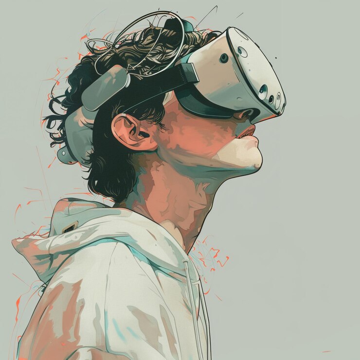 Diseñar una ilustración donde el protagonista en un mundo de realidad virtual se enfrenta a escenarios como enterin