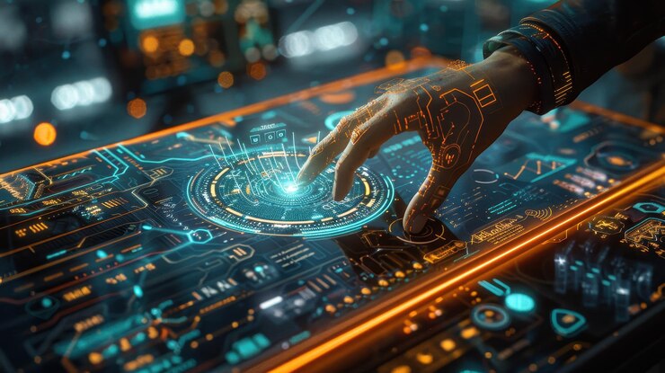 Diseñar una interfaz de usuario 3D holo abstracta para un dispositivo futurista de realidad aumentada