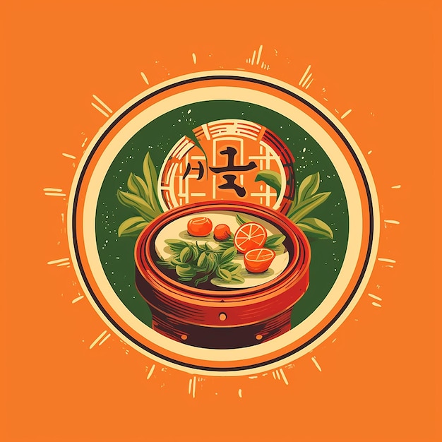 Diseñar un logotipo gráfico de comida ramen que incorpore tres elementos que representen la cultura china.