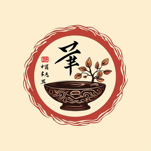 Diseñar un logotipo gráfico de comida ramen que incorpore tres elementos que representen la cultura china.