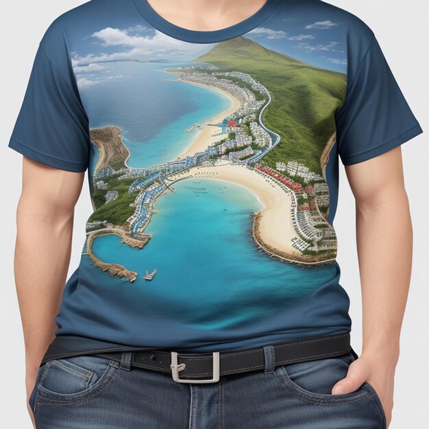 Foto diseñe una camiseta que represente su destino de viaje soñado utilice imágenes relacionadas con la aventura como