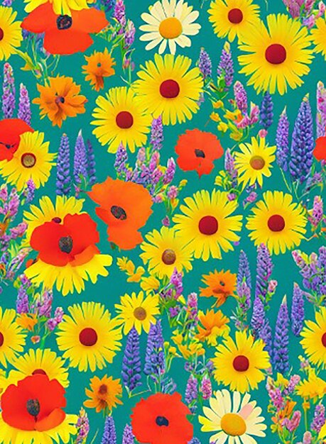 Diseñe un fondo de patrón sin costuras que muestre una variedad de girasoles alegres