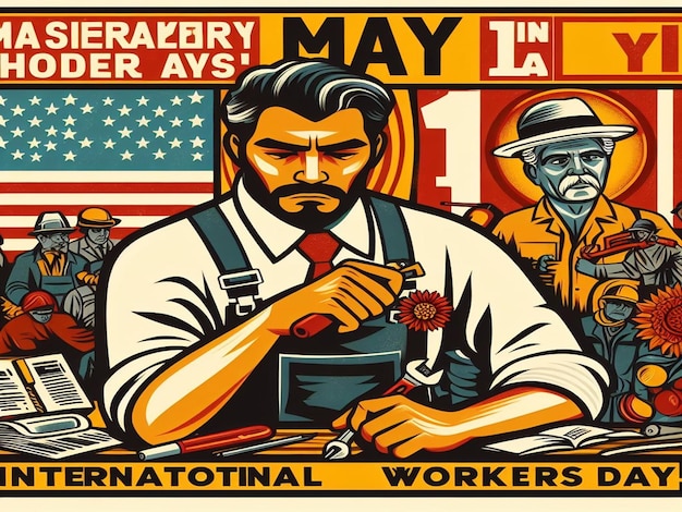 Diseño para el 1 de mayo, Día Internacional de los Trabajadores y el Primero de Mayo