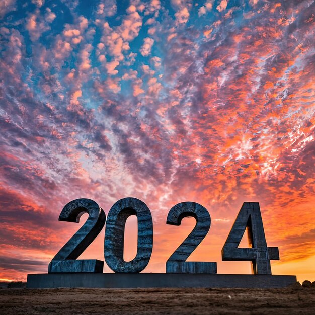 Foto diseño 2024 escrito en ladrillos con la belleza del cielo