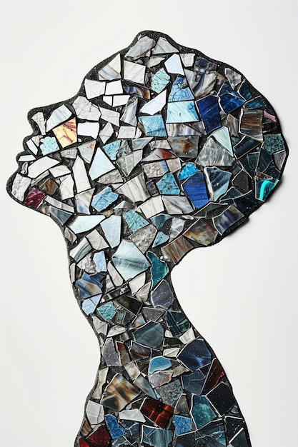 Foto diseño 3d abstracto de una silueta de mujer formada por un mosaico de piezas de vidrio