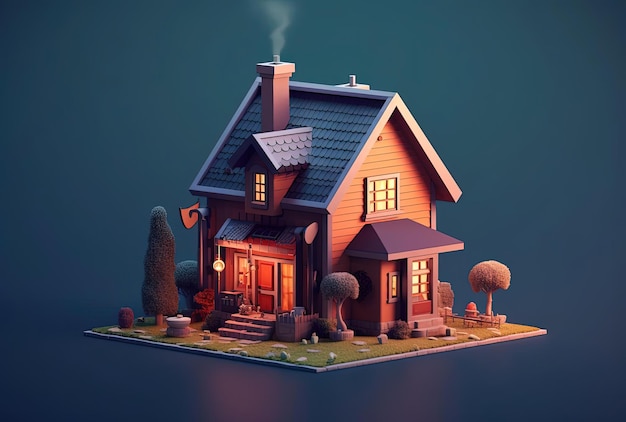 un diseño 3d de casa en miniatura en 3d al estilo de esquemas de color cambiantes