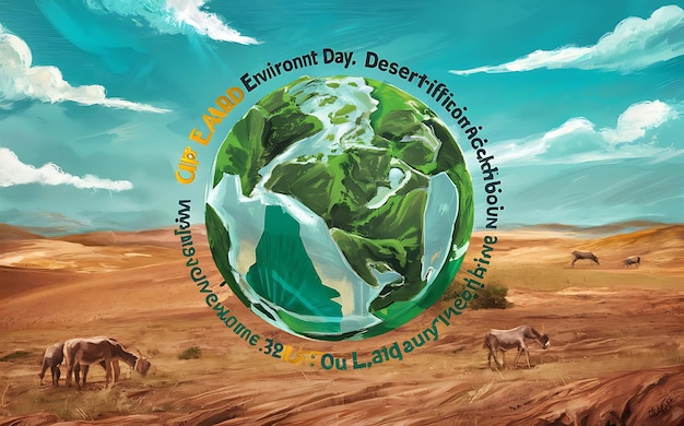 Foto diseño 3d del concepto del día mundial del medio ambiente con texto del día del medio ambiente e ilustración de fondo