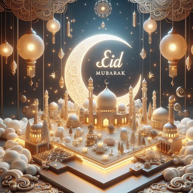 Este diseño 3D está hecho para Eid ul Fitr y Eid al Adha