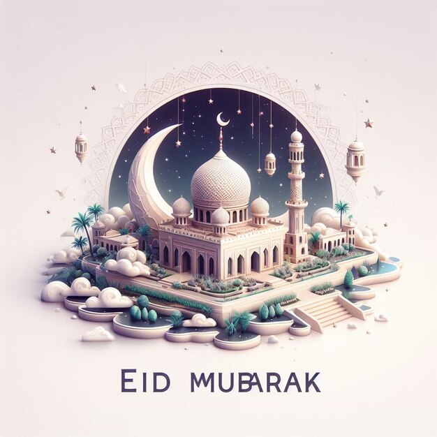 Este diseño 3D está hecho para Eid ul Fitr y Eid al Adha